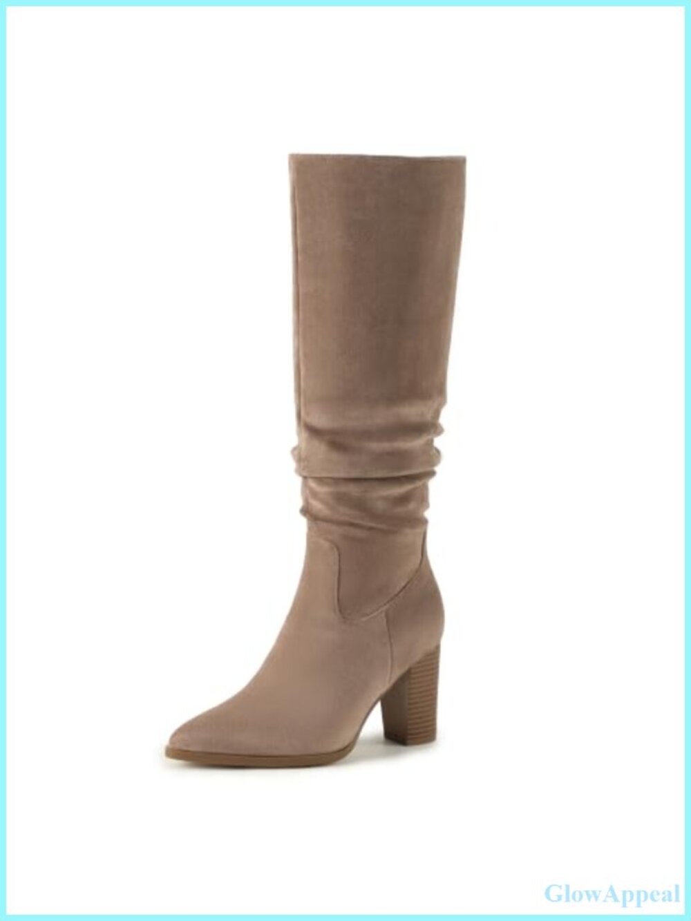 Womens Knee High Slouchy Boots Pointed Toe Block Heel Faux Suede Tall Boots